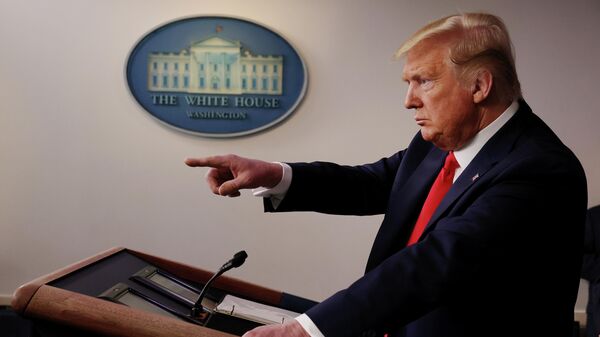Президент США Дональд Трамп во время брифинга по борьбе с эпидемией коронавируса в Белом доме Президент США Дональд Трамп во время брифинга по борьбе с эпидемией коронавируса в Белом доме