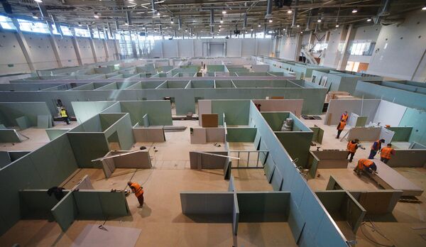 Строительство временного госпиталя в павильоне 75 на ВДНХ Строительство временного госпиталя в павильоне 75 на ВДНХ