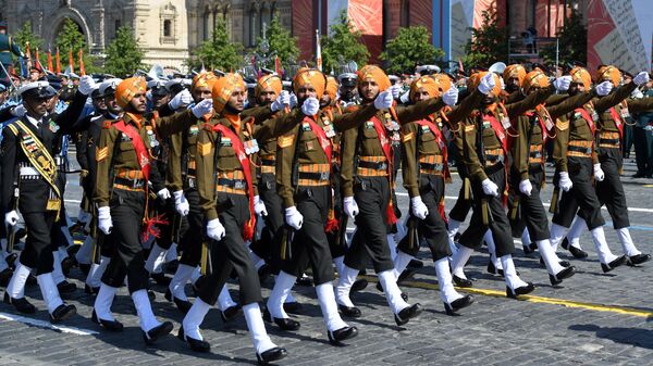 Парадный расчет армии Индии во время военного парада в ознаменование 75-летия Победы в Великой Отечественной войне 1941-1945 годов на Красной площади в Москве
