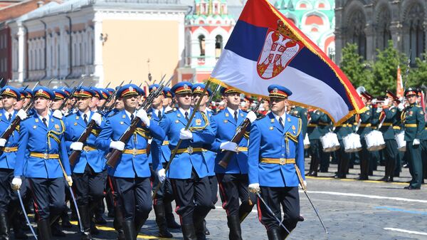 Парадный расчет армии Сербии во время военного парада в ознаменование 75-летия Победы в Великой Отечественной войне 1941-1945 годов на Красной площади в Москве Парадный расчет армии Сербии во время военного парада в ознаменование 75-летия Победы в Великой Отечественной войне 1941-1945 годов на Красной площади в Москве