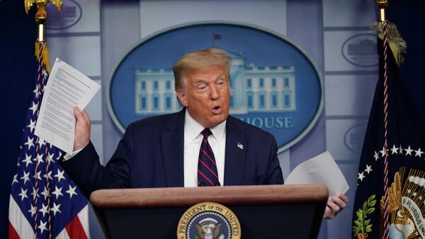 Президент Дональд Трамп во время пресс-конференции в Белом доме в Вашингтоне Президент Дональд Трамп во время пресс-конференции в Белом доме в Вашингтоне