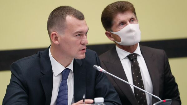 Временно исполняющий обязанности главы Хабаровского края Михаил Дегтярев во время совещания в Благовещенске Временно исполняющий обязанности главы Хабаровского края Михаил Дегтярев во время совещания в Благовещенске