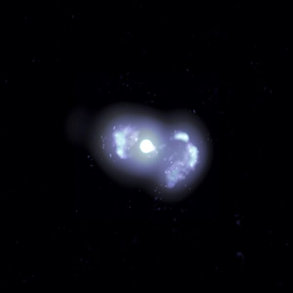 Многочастотное составное VLBA-изображение галактики TXS 0128+554, расположенной на расстоянии 500 миллионов световых лет от Земли Многочастотное составное VLBA-изображение галактики TXS 0128+554, расположенной на расстоянии 500 миллионов световых лет от Земли