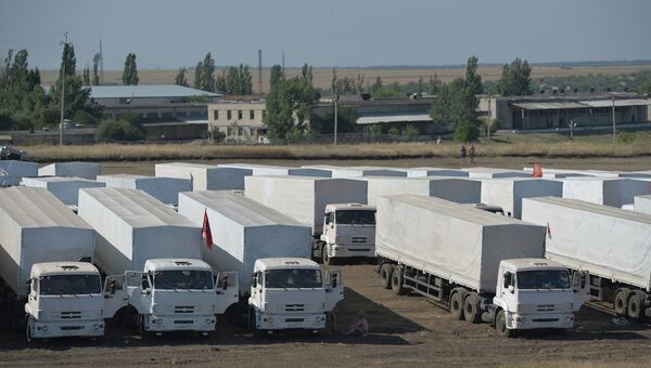 Колонна автомобилей с гуманитарной помощью в Ростовской области Колонна автомобилей с гуманитарной помощью в Ростовской области