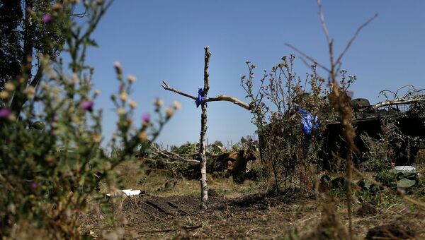 Могила украинского военного у села Осыково, Донецкая область Могила украинского военного у села Осыково, Донецкая область