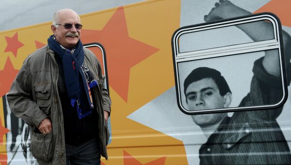 Никита Михалков во время старта акции Кинопоезд ВГИК - 95 Никита Михалков во время старта акции Кинопоезд ВГИК - 95