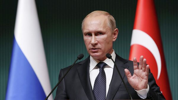 Президент России Владимир Путин во время выступления в Президентском дворце Анкары Президент России Владимир Путин во время выступления в Президентском дворце Анкары