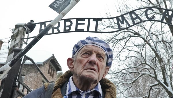 Бывший узник во время памятных мероприятий на территории бывшего нацистского концлагеря Аушвиц-Биркенау Бывший узник во время памятных мероприятий на территории бывшего нацистского концлагеря Аушвиц-Биркенау