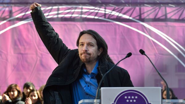 Лидер испанской оппозиционной партии Мы можем (Podemos) Пабло Иглесиас. Архивное фото Лидер испанской оппозиционной партии Мы можем (Podemos) Пабло Иглесиас. Архивное фото