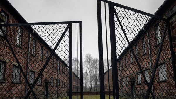 Ворота на территории бывшего концентрационного лагеря Аушвиц-Биркенау в Освенциме Ворота на территории бывшего концентрационного лагеря Аушвиц-Биркенау в Освенциме
