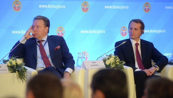Председатель Госдумы РФ Сергей Нарышкин и президент Парламентской ассамблеи ОБСЕ Илкка Канерва на IV Международном парламентском форуме в Москве Председатель Госдумы РФ Сергей Нарышкин и президент Парламентской ассамблеи ОБСЕ Илкка Канерва на IV Международном парламентском форуме в Москве