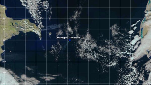 Фрагмент изображения с КА Suomi NPP на район месторождения Гюнешли Фрагмент изображения с КА Suomi NPP на район месторождения Гюнешли