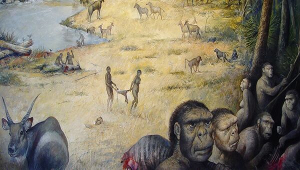 Так художник представил себе первых Homo habilis в Олдувайском ущелье Так художник представил себе первых Homo habilis в Олдувайском ущелье