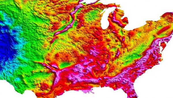 Гравитационная карта США, на которой можно увидеть гигантский разлом Гравитационная карта США, на которой можно увидеть гигантский разлом