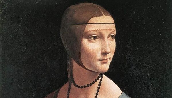 Леонардо да Винчи, Дама с горностаем. Архивное фото Леонардо да Винчи, Дама с горностаем. Архивное фото