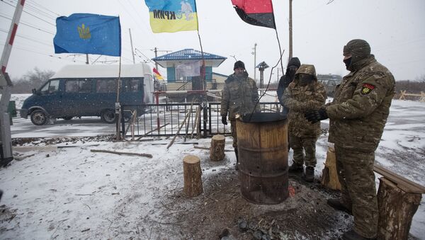 Лагерь участников торговой блокады Донбасса у станции Кривой Торец, Донецкая область Лагерь участников торговой блокады Донбасса у станции Кривой Торец, Донецкая область