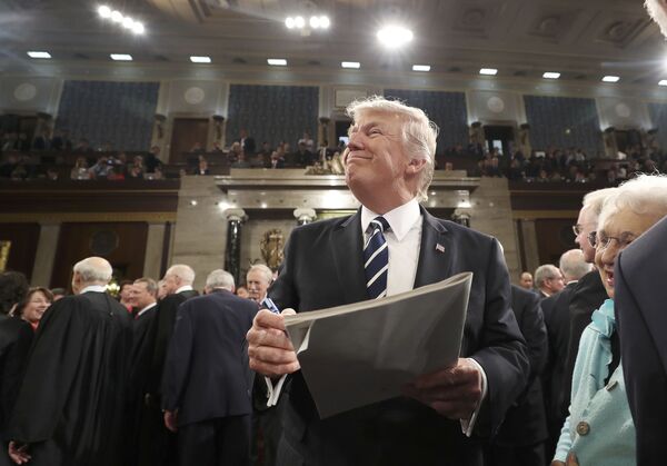 Дональд Трамп после выступления в Конгрессе США. 28 февраля 2017 года Дональд Трамп после выступления в Конгрессе США. 28 февраля 2017 года