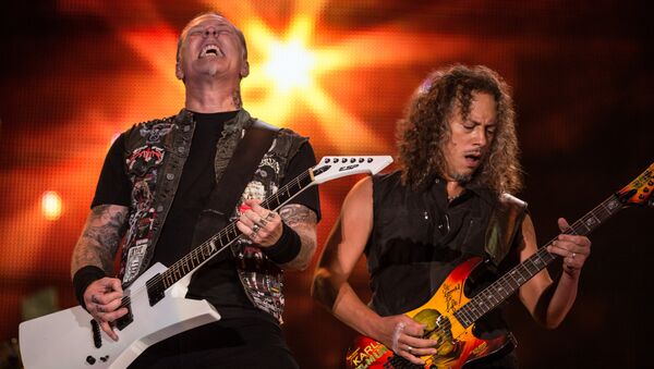 Участники группы Metallica Джеймс Хэтфилд и Кирк Хэммет на фестивале Rock in Rio в Бразилии Участники группы Metallica Джеймс Хэтфилд и Кирк Хэммет на фестивале Rock in Rio в Бразилии