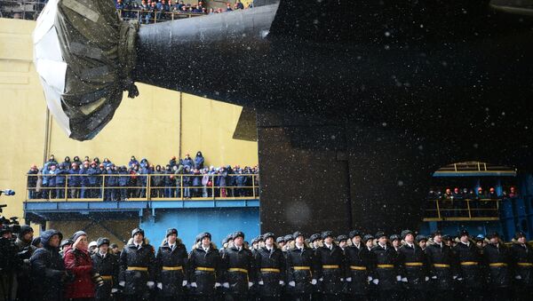 Торжественная церемония спуска на воду атомного подводного крейсера Казань ВМФ России в Северодвинске. 31 марта 2017 Торжественная церемония спуска на воду атомного подводного крейсера Казань ВМФ России в Северодвинске. 31 марта 2017