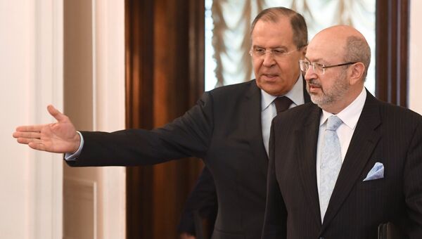 Министр иностранных дел РФ Сергей Лавров и генеральный секретарь ОБСЕ Ламберто Заньер. 25 апреля 2017 Министр иностранных дел РФ Сергей Лавров и генеральный секретарь ОБСЕ Ламберто Заньер. 25 апреля 2017