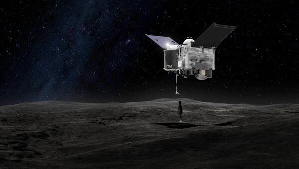 Иллюстрация художника, на которой изображена межпланетная станция OSIRIS-REx, предназначенная для доставки образцов грунта с астероида (101955) Бенну. Иллюстрация художника, на которой изображена межпланетная станция OSIRIS-REx, предназначенная для доставки образцов грунта с астероида (101955) Бенну.