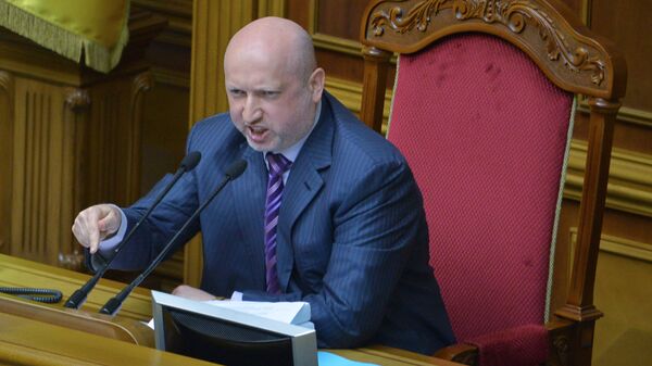 Назначенный Верховной Радой исполняющим обязанности президента Украины Александр Турчинов на заседании Верховной Рады Украины. 3 июня 2016 Назначенный Верховной Радой исполняющим обязанности президента Украины Александр Турчинов на заседании Верховной Рады Украины. 3 июня 2016