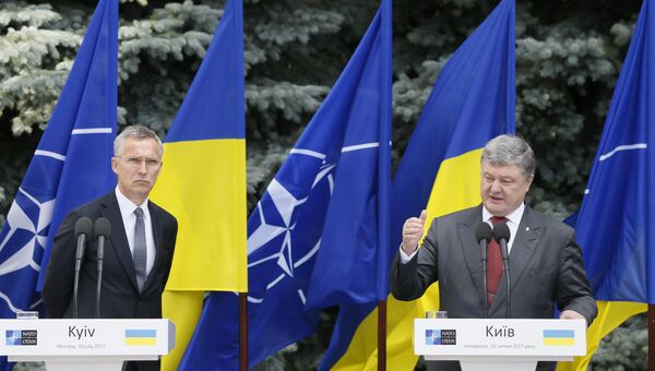 Генсек НАТО Йенс Столтенберг и президент Украины Петр Порошенко во время совместной пресс-конференции в Киеве. 10 июля 2017 Генсек НАТО Йенс Столтенберг и президент Украины Петр Порошенко во время совместной пресс-конференции в Киеве. 10 июля 2017