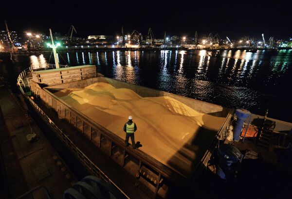 Кукуруза российского производства на борту японского судна во Владивостокском морском торговом порту Кукуруза российского производства на борту японского судна во Владивостокском морском торговом порту