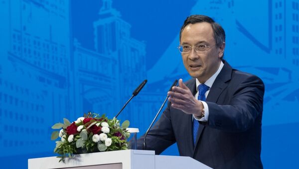 Министр иностранных дел Казахстана Кайрат Абдрахманов выступает на IV Международном форуме выпускников МГИМО в Казахстане. 6 октября 2017 Министр иностранных дел Казахстана Кайрат Абдрахманов выступает на IV Международном форуме выпускников МГИМО в Казахстане. 6 октября 2017