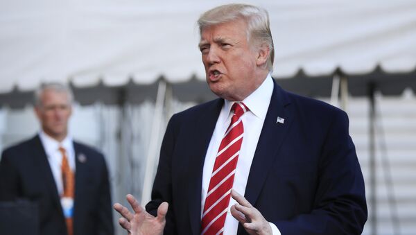 Президент США Дональд Трамп выступает перед журналистами на территории Белого дома в Вашингтоне. 7 октября 2017 Президент США Дональд Трамп выступает перед журналистами на территории Белого дома в Вашингтоне. 7 октября 2017