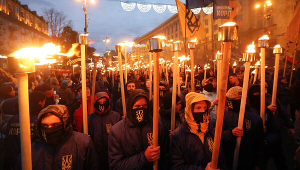 Марш по случаю 75-й годовщины создания Украинской повстанческой армии* в Киеве, Украина. 14 октября 2017 Марш по случаю 75-й годовщины создания Украинской повстанческой армии* в Киеве, Украина. 14 октября 2017