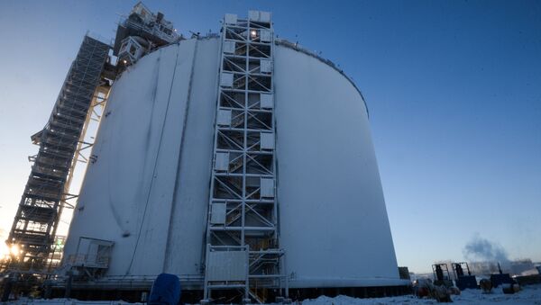Резервуар на строящемся заводе по производству сжиженного газа Ямал СПГ. Архивное фото Резервуар на строящемся заводе по производству сжиженного газа Ямал СПГ. Архивное фото