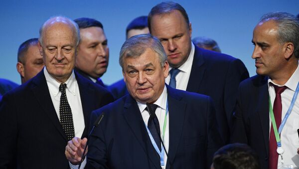 Специальный представитель президента РФ по сирийскому урегулированию Александр Лаврентьев на конгрессе сирийского национального диалога в Сочи. Архивное фото Специальный представитель президента РФ по сирийскому урегулированию Александр Лаврентьев на конгрессе сирийского национального диалога в Сочи. Архивное фото
