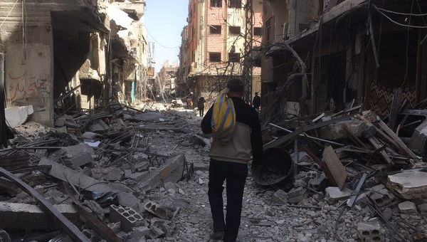 Освобожденный населенный пункт Сакба в Восточной Гуте, Сирия. Архивное фото Освобожденный населенный пункт Сакба в Восточной Гуте, Сирия. Архивное фото