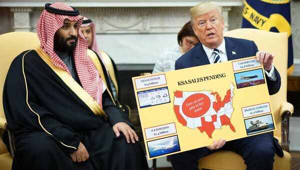 Президент США Дональд Трамп и наследный принц Саудовской Аравии Мухаммед бен Салман во время встречи в Белом доме в Вашингтоне Президент США Дональд Трамп и наследный принц Саудовской Аравии Мухаммед бен Салман во время встречи в Белом доме в Вашингтоне