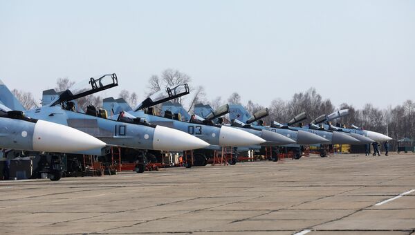 Многоцелевые истребители Су-30 и Су-35 на соревнованиях военных летчиков Авиадартс-2018 Многоцелевые истребители Су-30 и Су-35 на соревнованиях военных летчиков Авиадартс-2018