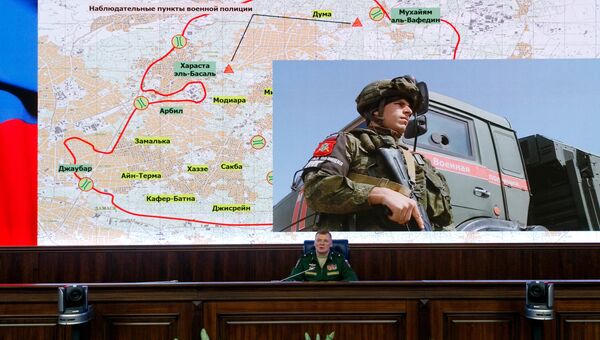 Официальный представитель министерства обороны РФ генерал-майор Игорь Конашенков проводит брифинг по ситуации в зоне деэскалации Восточная Гута в Сирии. 13 апреля 2018 Официальный представитель министерства обороны РФ генерал-майор Игорь Конашенков проводит брифинг по ситуации в зоне деэскалации Восточная Гута в Сирии. 13 апреля 2018