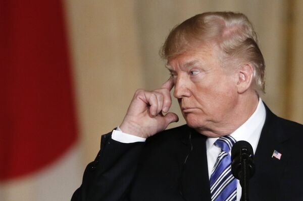 Президент США Дональд Трамп на совместной пресс-конференции с премьер-министром Японии Синдзо Абэ в поместье Трампа Мар-а-Лаго в Палм-Бич, штат Флорида, США. 18 апреля 2018 Президент США Дональд Трамп на совместной пресс-конференции с премьер-министром Японии Синдзо Абэ в поместье Трампа Мар-а-Лаго в Палм-Бич, штат Флорида, США. 18 апреля 2018