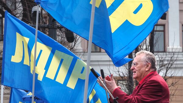 Лидер ЛДПР Владимир Жириновский выступает во время первомайского митинга ЛДПР на Пушкинской площади в Москве. 1 мая 2018 Лидер ЛДПР Владимир Жириновский выступает во время первомайского митинга ЛДПР на Пушкинской площади в Москве. 1 мая 2018