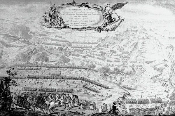 Семилетняя война 1756-1763 годов. Битва при Пальциге 12 июня 1759 года. Гравюра Н.Саблина Семилетняя война 1756-1763 годов. Битва при Пальциге 12 июня 1759 года. Гравюра Н.Саблина