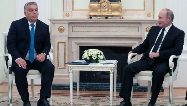 Владимир Путин и премьер-министр Венгрии Виктор Орбан во время встречи. 18 сентября 2018 Владимир Путин и премьер-министр Венгрии Виктор Орбан во время встречи. 18 сентября 2018