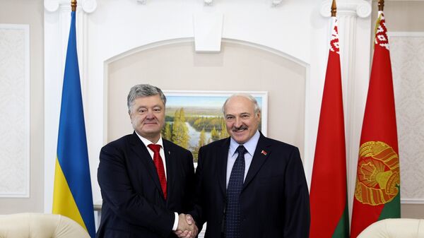 Президент Белоруссии Александр Лукашенко во время встречи с президентом Украины Петром Порошенко. Архивное фото Президент Белоруссии Александр Лукашенко во время встречи с президентом Украины Петром Порошенко. Архивное фото