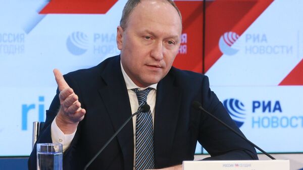 Руководитель Департамента строительства города Москвы Андрей Бочкарев во время пресс-конференции