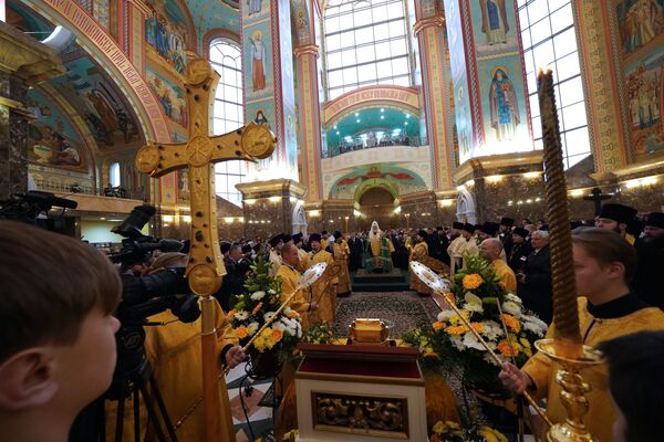 Патриарх Московский и всея Руси Кирилл во время молебна и торжественной встречи мощей святителя Луки Крымского в Калининградском кафедральном соборе Христа Спасителя. 23 ноября 2018 Патриарх Московский и всея Руси Кирилл во время молебна и торжественной встречи мощей святителя Луки Крымского в Калининградском кафедральном соборе Христа Спасителя. 23 ноября 2018