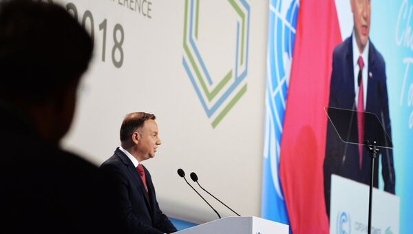 Президент Польши Анджей Дуда выступает на открытии 24-й конференции ООН по изменению климата. 3 дерабря 2018 Президент Польши Анджей Дуда выступает на открытии 24-й конференции ООН по изменению климата. 3 дерабря 2018