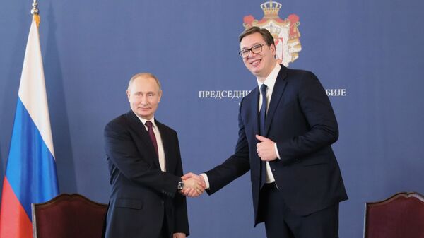 Президент РФ Владимир Путин и президент Республики Сербии Александр Вучич во время встречи в Белграде Президент РФ Владимир Путин и президент Республики Сербии Александр Вучич во время встречи в Белграде