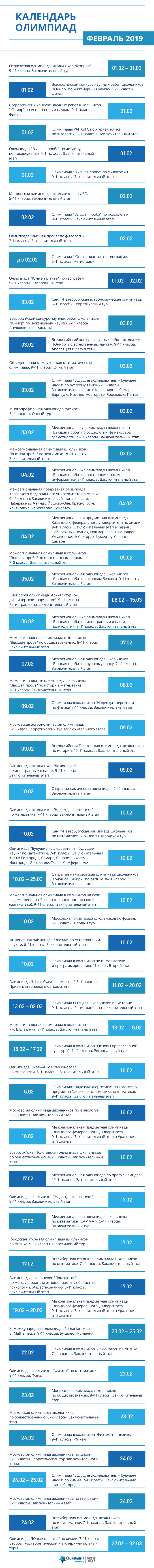 Календарь олимпиад. Февраль 2019 Календарь олимпиад. Февраль 2019