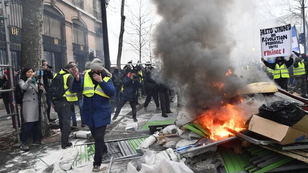 Участники протестной акции желтых жилетов в Париже Участники протестной акции желтых жилетов в Париже