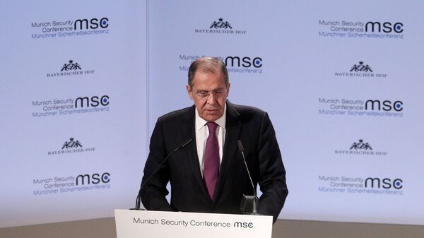 Министр иностранных дел РФ Сергей Лавров во время выступления в рамках Мюнхенской конференции по безопасности. 16 февраля 2019 Министр иностранных дел РФ Сергей Лавров во время выступления в рамках Мюнхенской конференции по безопасности. 16 февраля 2019
