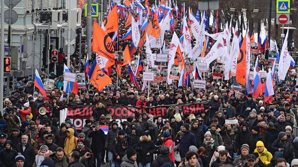 Участники марша памяти Бориса Немцова в Москве. 24 февраля 2019 Участники марша памяти Бориса Немцова в Москве. 24 февраля 2019